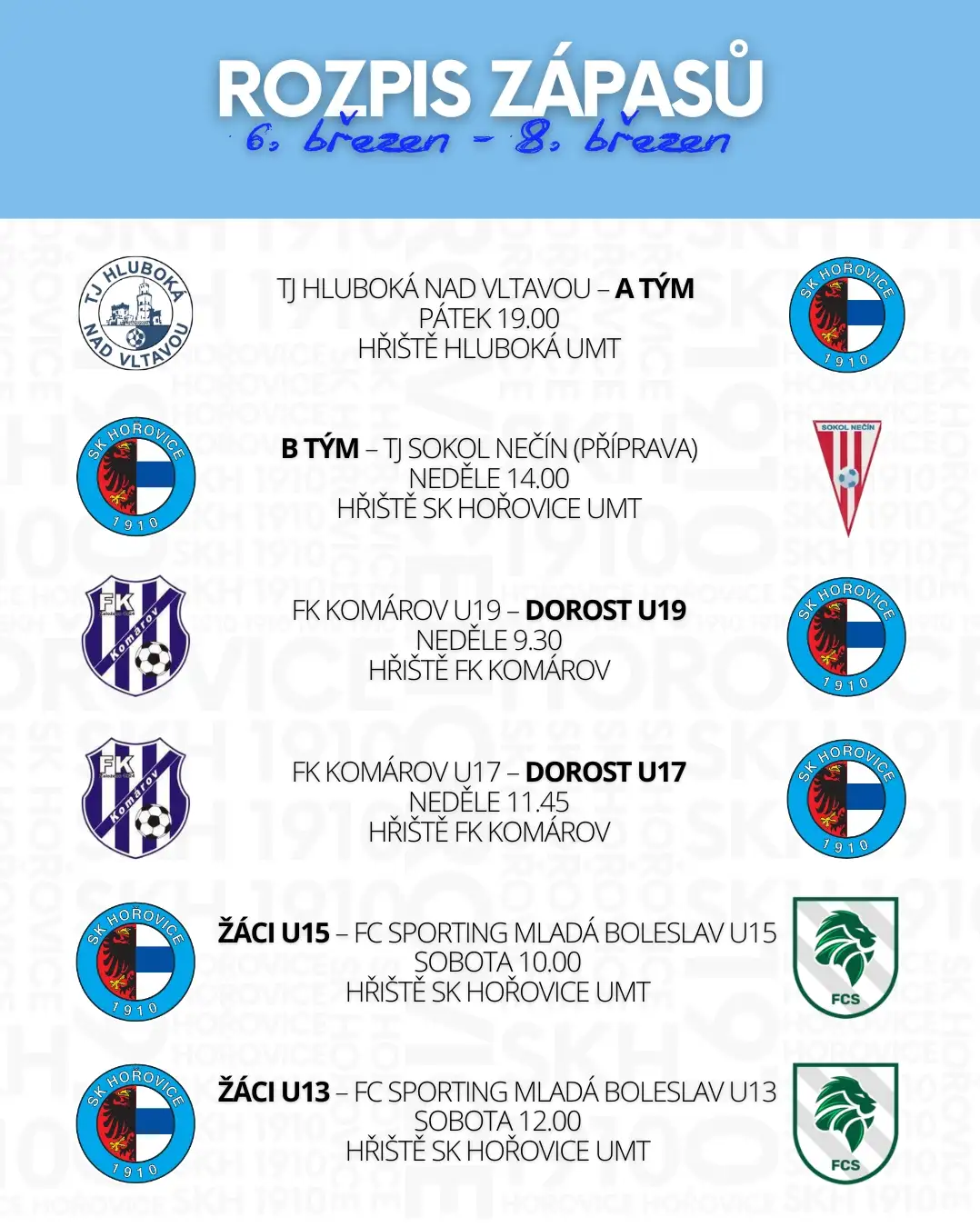 Rozpis zápasů 6. - 8. března