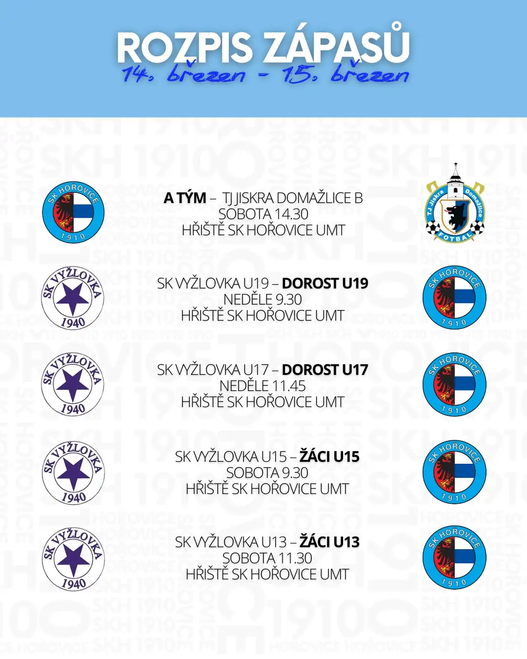 Rozpis zápasů 14. - 15. března